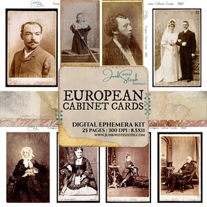 Europese kastkaarten: antieke vintage foto's uit 1865, gescande afbeeldingen (digitale download)
