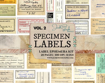 Specimen Labels - Vol.2 with 20 pages with over 150 seperate GENUINE OLD VINTAGE labels specimen scans grunge Junk Journal Scrapbooking Etc