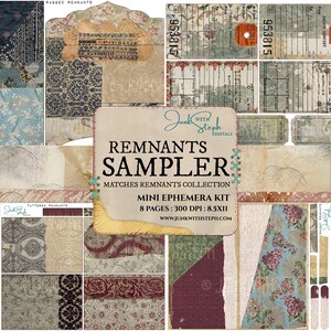 VALUE DEAL Remnants Sampler 8 Seiten EPHEMERA Stoffcollage antiker Gobelin Ephemera Umschlag Einhängerchen Taschen Junk Journal Scrapbook Bild 2