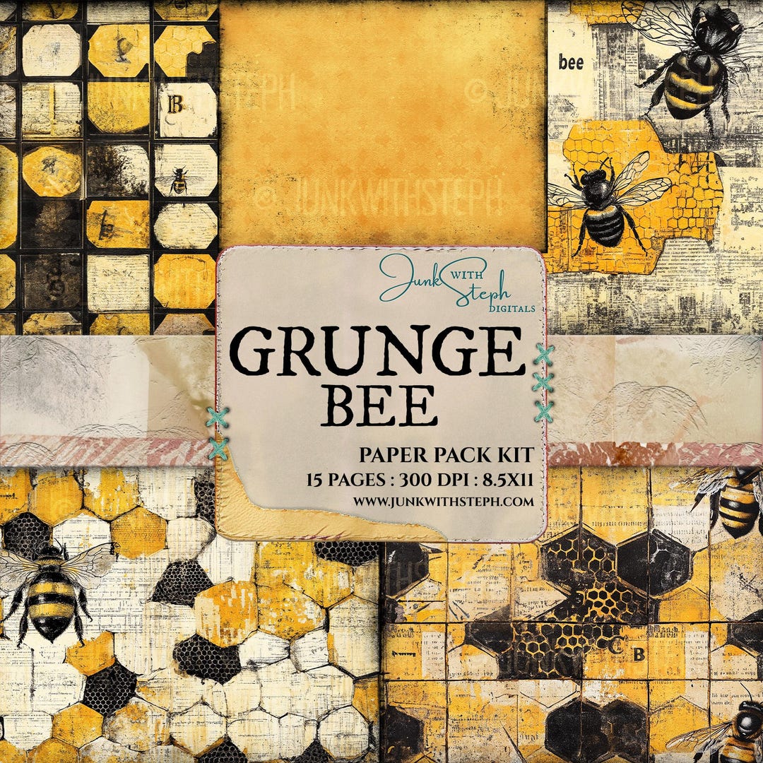 Grunge Bee Paper Pack: Vintage Yellow Black Textures (digital Download ...