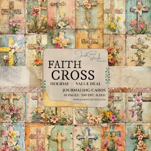OFFRE des Fêtes - Faith CROSS -10 pages de carte de journalisation technique mixte PRINTEMPS cartes portrait éphémère indésirable journal scrapbooking floral Pâques