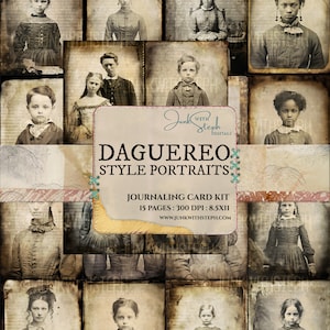 Portraits de style Daguereo - 15 pages de cartes de journalisation avec un carnet de notes éphémère vintage gothique grungy des années 1900