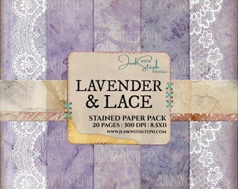 Lavender & Lace: Paquete de 20 páginas de papel teñido ecológicamente con tonos morados para diario creativo (descarga digital)