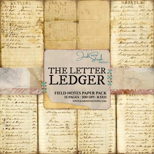 The Letter Ledger: Vintage Paper 1869 Script Stained Worn Notebook Ephemera (Digital Download)