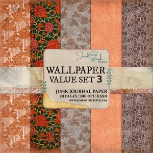 Paper Pack: Wallpaper - Set 3 - 20 Page Background INSTANT download Printable Vintage Wallpapers and Grungy Book end Junk Journal Red Brown
