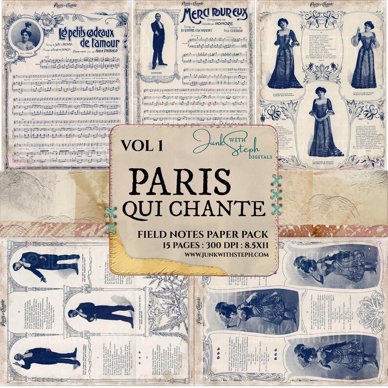 Paris qui Chante: Volume 1 Catalogo Vintage Spartiti Blu Illustrazioni Effimere (Download Digitale) immagine 2