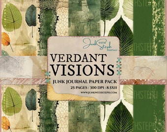 Verdant Visions Junk Journal Paper: Leaf Eco Print (Digital Download)