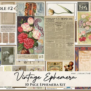 Vintage Ephemera Bundle #2 - 10 Vintage Ephemera Pages with over 60 unique pieces for Junk Journals Paper Crafting Scrapbooking Post Cards
