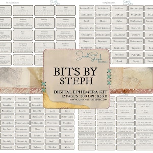 Bits by Steph : Ephemera Label Kit , 415 Words & Definitions for Junk Journals (Digital Download)