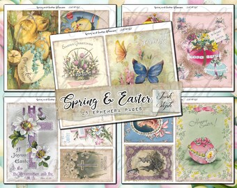 Spring & Easter- 25 Pages of Vintage Spring and Easter themed Ephemera: PostCards Journal Cover Holiday Junk Journals Letters and Fussy Cuts