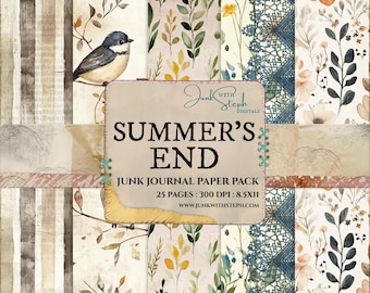 Summer's End Journal Paper Pack: 25 Pages Spring Floral Damask Wallpaper Printable (Digital Download)