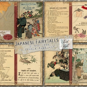 Contes de fées japonais - Volume 2 comprenant 12 doubles pages présentant une collection de contes traditionnels japonais et de folklore racontés en anglais