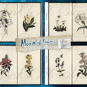 Moral of Flowers: 12 pagina's van een prachtig geïllustreerd bloemenboek, gescand met copyright 1836 super vintage Junk Journal Background Freebie