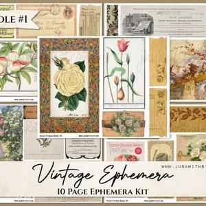 Vintage Ephemera Bundle #1 - 10 Vintage Ephemera Pages with over 60 unique pieces for Junk Journals Paper Crafting Scrapbooking Post Cards