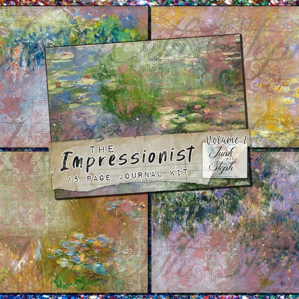 The Impressionist v.2 - 15 Page Journal Kit Claude Monet Texture pattern Background INSTANT download Printable Junk Journal Page Scrapbook