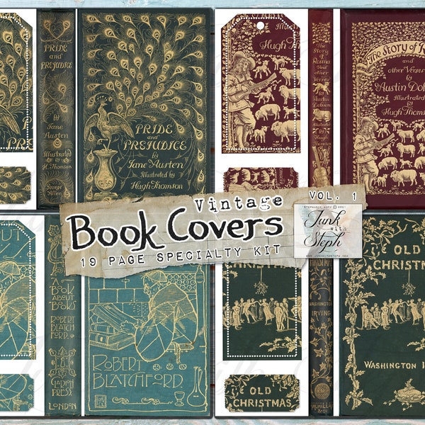 Vintage Book Covers - Volume 1 - 19 pages of beautifully illustrated and decorative Book Covers & Spines. Included some matching Ephemera