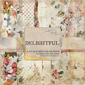 Lace & Script Paper Pack: 15 Color Textured Pages (Digital Download)