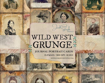 Wild West Grunge - 15 Pages of Journaling Cards featuring antique style portraits late 1800's era vintage ephemera junk journal scrapbooking