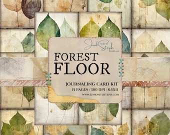 Forest Floor- 15 Pages of Journaling Cards featuring antique style Leaves, Leaf impression Eco Print vintage ephemera junk journal scrapbook