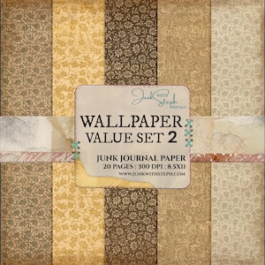 Paper Pack: Wallpaper - Set 2 - 20 Page Background INSTANT download Printable Vintage Wallpapers and Grungy Book end Junk Journal Yellow