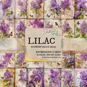 Offre de fleurs - lilas - 10 pages de carte de journalisation technique mixte collage portrait carte éphémère indésirable journal scrapbooking floral