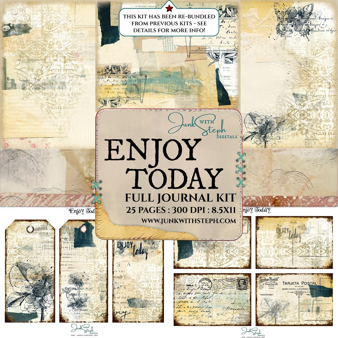 Vintage Grunge Junk Journal Kit: Gesso Texture, Blue & Yellow (digital ...