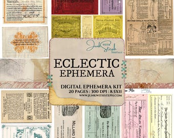 Eclectic Ephemera Mix : Various Vintage Receipts, Tickets, Documents & Paper for Crafting Kit (Digital Download)