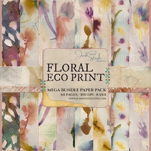 Eco-bloemenprint - 60 pagina's MEGA BUNDEL PAPIERpakket - Vintage Botanical Viooltje Blush Romantische handgemaakte scanachtergrond met textuur en patroon