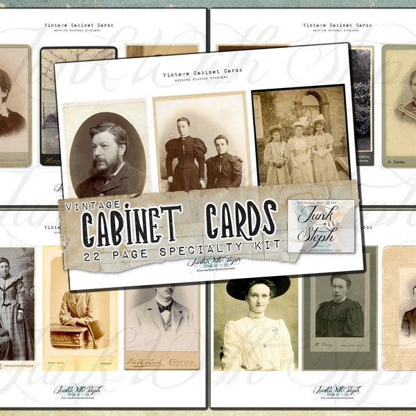 Vintage Cabinet Cards - 22 pages of Ephemera - 55 separate Photo's plus 10 Backs! Fussy Cuts Embellishment Ephemera Antique Scanned Images