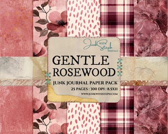 Gentle Rosewood: Paquete de 25 hojas de papel para diario con fondos imprimibles sin costuras, diseño floral rosa de San Valentín (descarga digital)