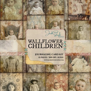 Portraits d'enfants giroflées - 15 pages de cartes de journalisation avec un carnet de notes éphémère vintage victorien grungy des années 1900