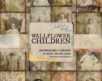 Wallflower Children Portraits- 15 Pages of Journaling Cards featuring antique Victorian Grungy 1900s vintage ephemera junk journal scrapbook