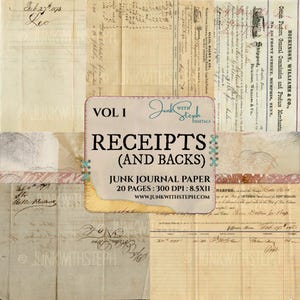 Receipts (and Backs) : Volume 1 Vintage Paper Pack Old Scanned Documents Journal (Digital Download)