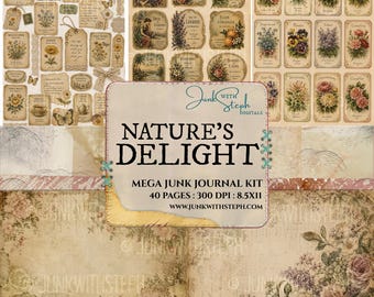 Nature's Delight : Mega Junk Journal Kit Shabby Chic Cottagecore Floral Butterfly Botanical (Digital Download)