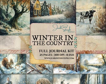Kit de diario basura de invierno en el campo: Efímeras navideñas de animales del bosque nevado (descarga digital)