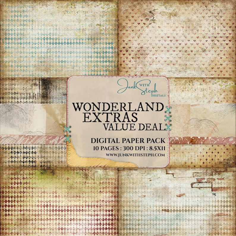 Wonderland EXTRAS: Value Deal Background Paper 10 Pattern Collage Alice ...