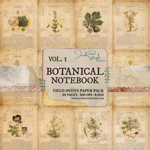 Wildflower Botanical Notebook: Printable Vintage Field Notes Volume 1 Junk Journal Kit (Digital Download)