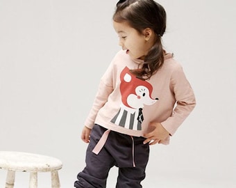 Girls Pink Fox T-Shirt & Butterfly Pants Set: Cotton Kids Outfit