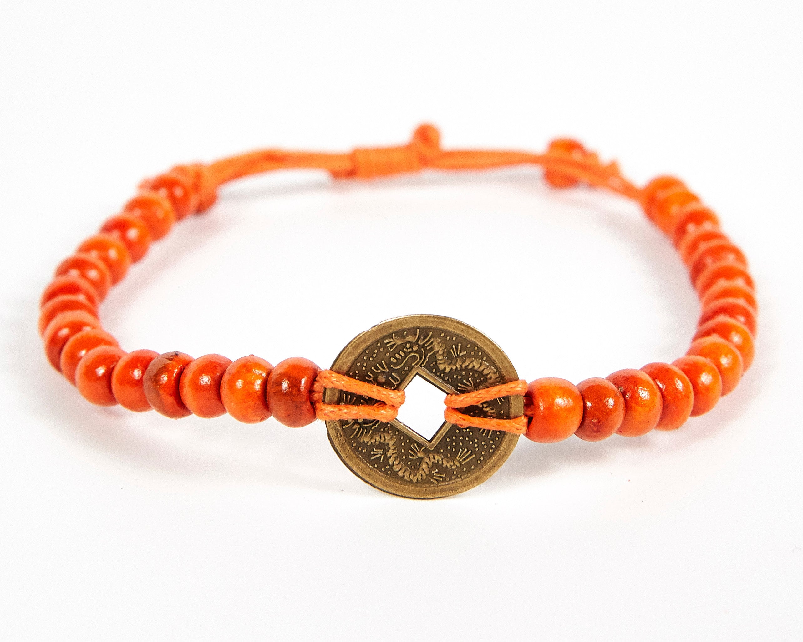 Good Luck Feng Shui Coin Bracelet Orange Adjustable Bracelet