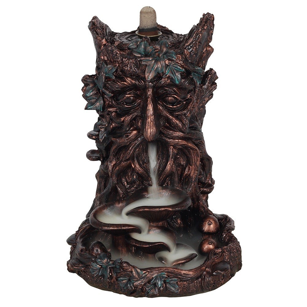 Giant Bronze Tree Green Man Wicca Pagan Backflow Incense Burner. Back…