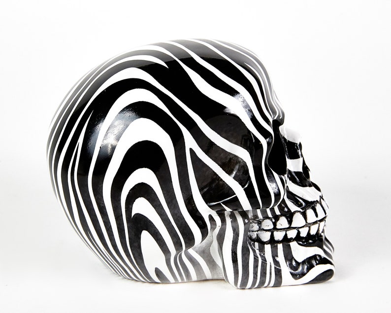 Sculpture Halloween Day of the Dead Decor Ornament Gothic Biker Zebra Print Decorative Skull