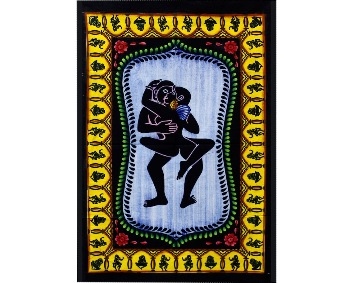 Kama Sutra Hand Brushed Wall Art Hanging Fabric Tapestry Etsy 