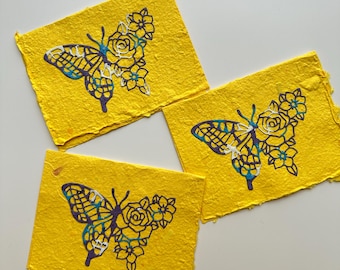 Purple Butterfly & Flower Cards on Handmade Paper (Set of 3)
