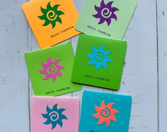 Hello Sunshine Typed Mini Note Cards - Set of 6 - Blank Inside