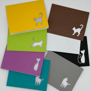 Cat Note Cards - Set of 4 - Blank Inside - Pet Animal Cutouts - Color Choices