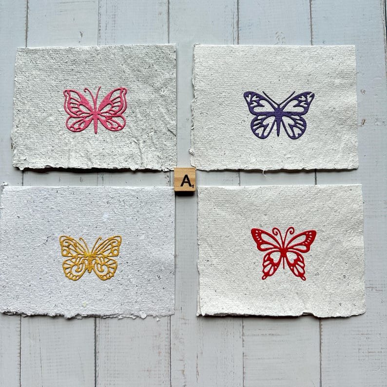 Butterfly Cards on Handmade Paper - Set of 4 - Recycled Paper - Etsy