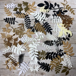 Leaves and Vines Paper Cutouts - Card Making - Leaf Embellishments - Black White Cream Brown - Sets of 50 - Variety of Leaf Designs