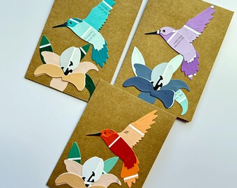 Paint Chip Hummingbird and Lily Flower Cards (Set of 3)