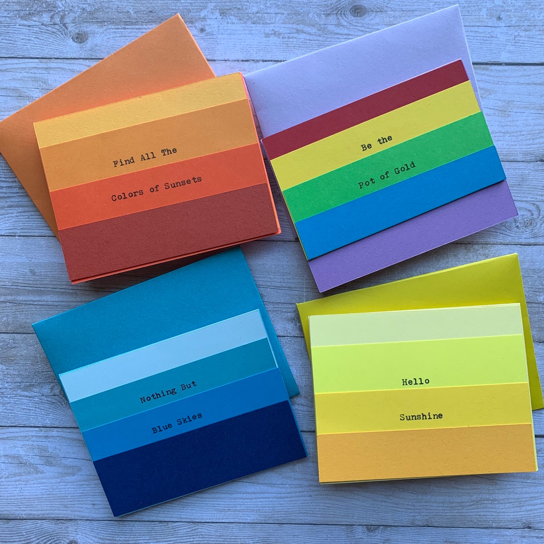 Encouragement Cards Bright Color Typed Note Cards Set of 4 Blank Inside ...