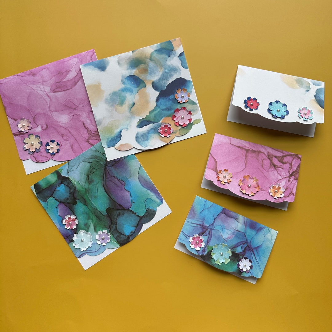 Watercolor Note Card and Envelope Set of 3 Pearl Flowers Blank Inside Hand Folded Envelope Etsy